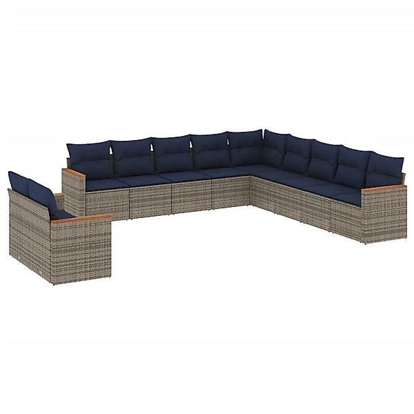 vidaXL 11-Tlg Gartensofa-Set mit Kissen Grau Polyrattan 3226131 günstig online kaufen