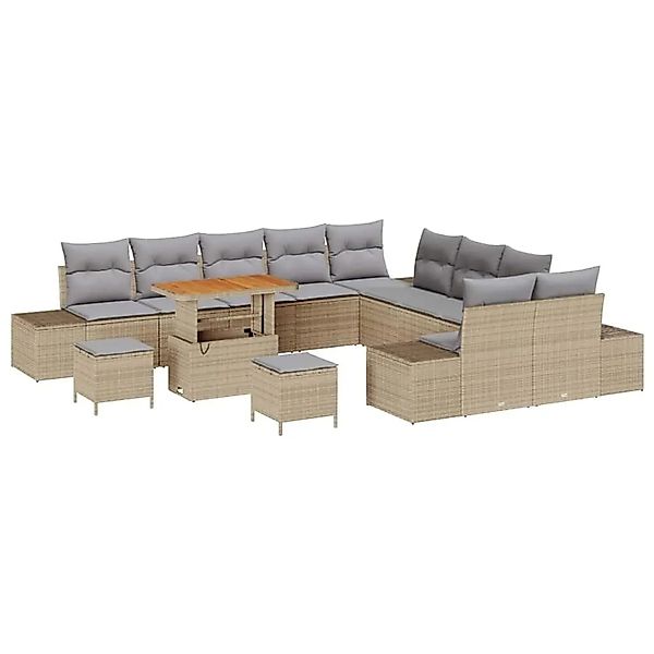 vidaXL Gartensofa-Set mit Kissen mit Speicher 13 Stk Beige Poly Rattan 3364 günstig online kaufen