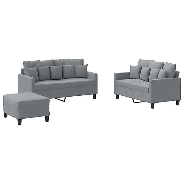 vidaXL Sofa 3-tlg. Sofagarnitur mit Kissen Hellgrau Stoff günstig online kaufen