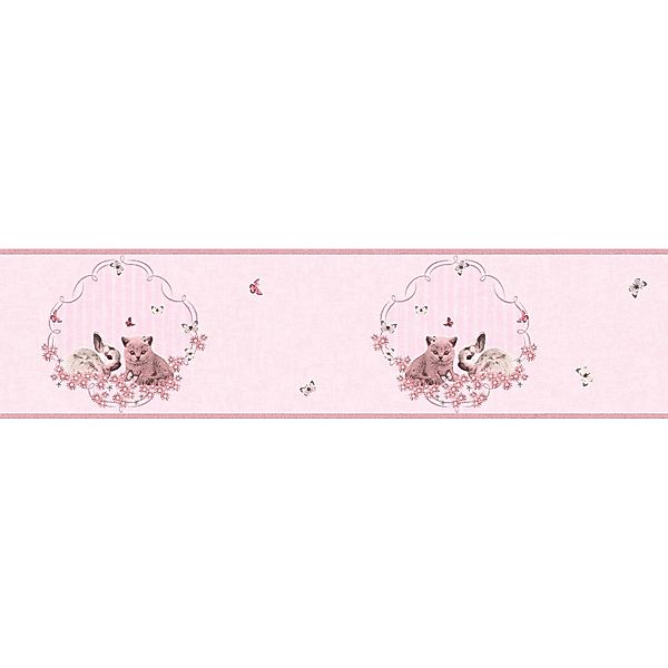 A.S. Création Tapetenbordüre Kätzchen Rosa Silber und Mehrfarbig 0,13 x 5 m günstig online kaufen