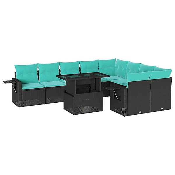 vidaXL 10-Tlg Gartensofa-Set mit Kissen Schwarz Polyrattan 3268127 günstig online kaufen