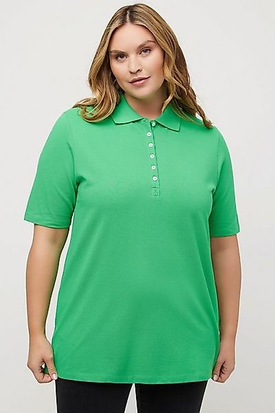 Ulla Popken T-Shirt Poloshirt Piqué Polokragen Samt-Knopfleiste günstig online kaufen