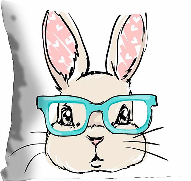 queence Dekokissen »Leandros«, Kissenhülle,Hase mit Brille,Lustig,Süß,Tieri günstig online kaufen