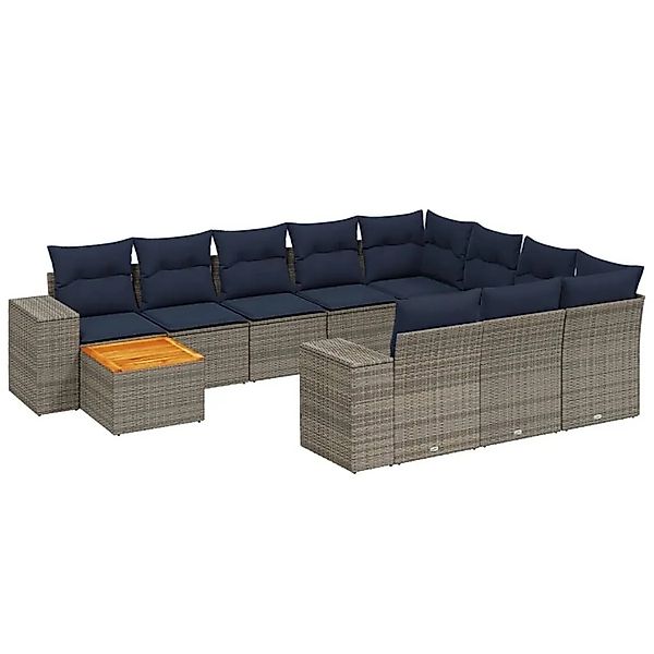 vidaXL 11-Tlg Gartensofa-Set mit Kissen Grau Polyrattan 3225634 günstig online kaufen