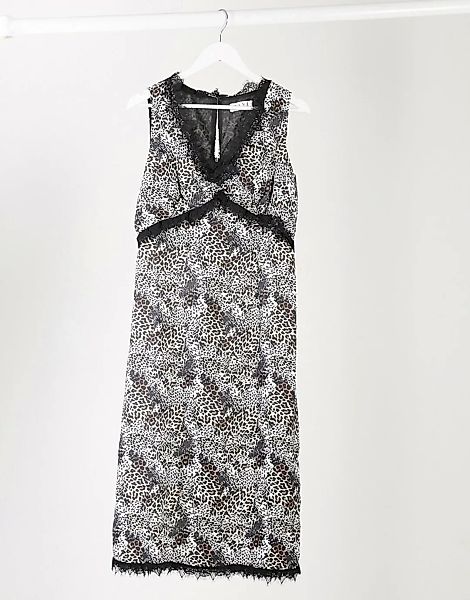 Elvi – Mittellanges Kleid mit Spitzenbesatz und Leopardenmuster-Mehrfarbig günstig online kaufen