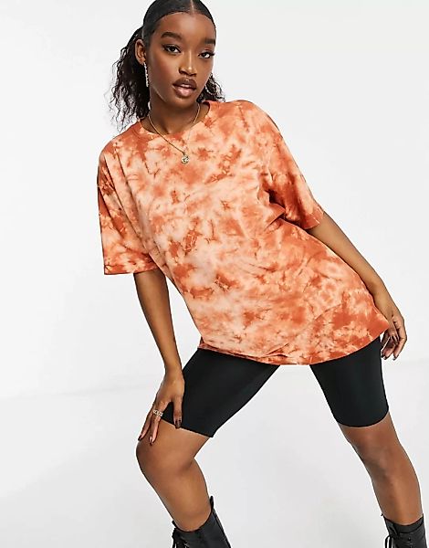 Missguided – Oversize-T-Shirt mit Logo und Batikmuster-Orange günstig online kaufen