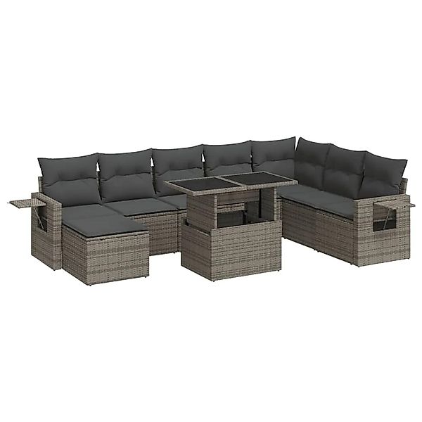 vidaXL 9-Tlg Garten-Sofagarnitur mit Kissen Grau Poly Rattan 3326531 günstig online kaufen