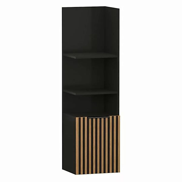 Lomadox Hochschrank MIRA-145 Badschrank 40,7 cm breit in schwarz mit Eiche günstig online kaufen