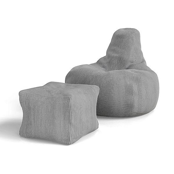 Juskys Sitzsack Chillex mit Hocker L in Stoff Cord Hellgrau günstig online kaufen