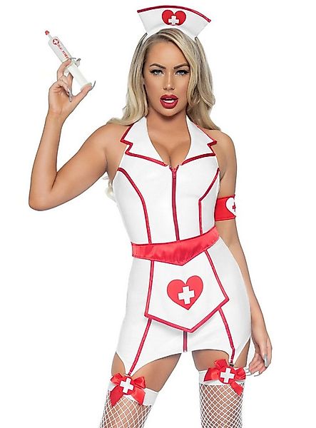 Leg Avenue Arzt-Kostüm Sexy Krankenschwester Kostüm, Rot-weißes Vinylkleid günstig online kaufen