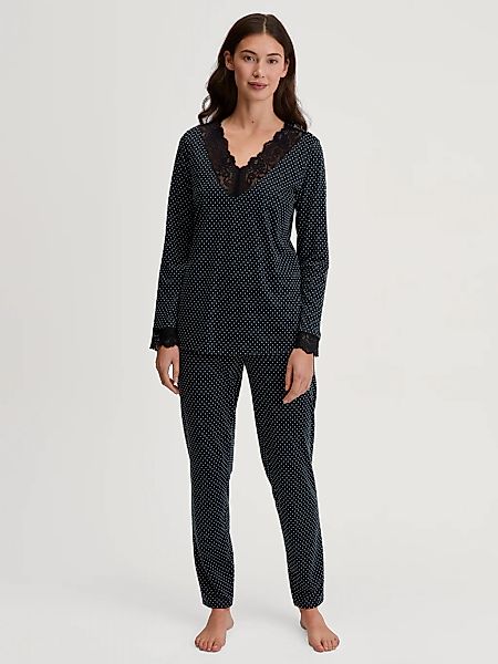CALIDA Schlafanzug "Deep Dreams", (2 tlg.), gepunktet, Spitze, V-Ausschnitt günstig online kaufen