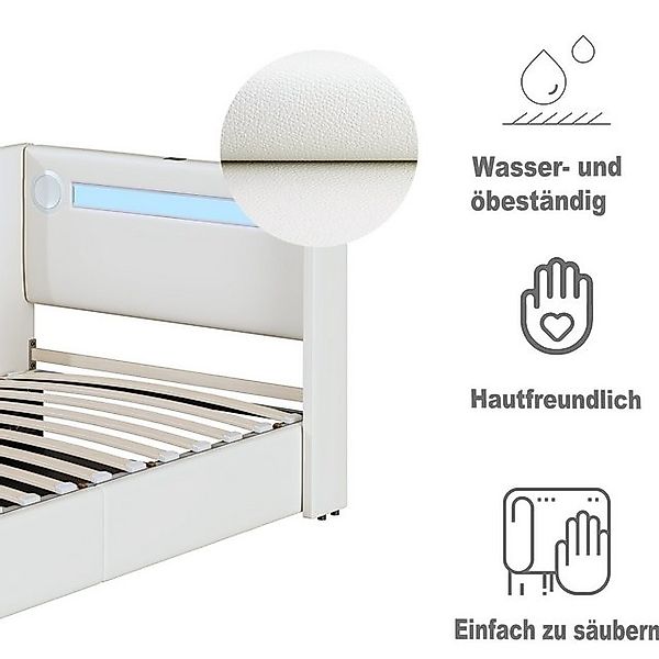 Odikalo Polsterbett Stauraumbett 140x200 LED Bluetooth-Player USB PU-Leder günstig online kaufen