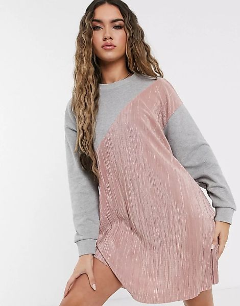 ASOS DESIGN – Plissiertes Sweat-Kleid-Grau günstig online kaufen