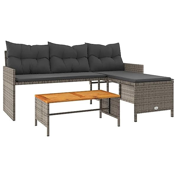 vidaXL Gartensofa in L-Form mit Tisch und Kissen Grau Poly Rattan 365582 günstig online kaufen