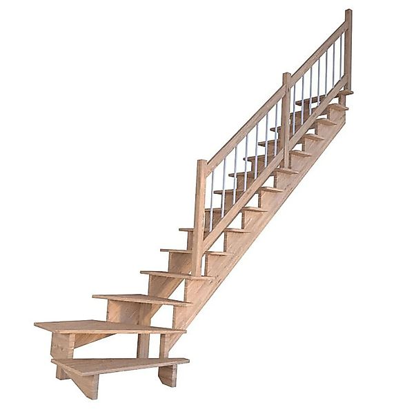Treppe Lindos Pro Eiche Gew. R 100 cm Holz-Edelstahl-Geländer Weiß FSC® günstig online kaufen