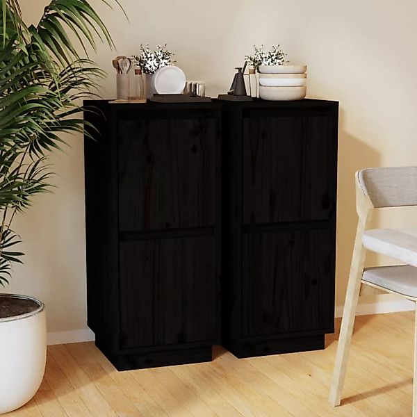 Vidaxl Sideboards 2 Stk. Schwarz 31,5x34x75 Cm Massivholz Kiefer günstig online kaufen