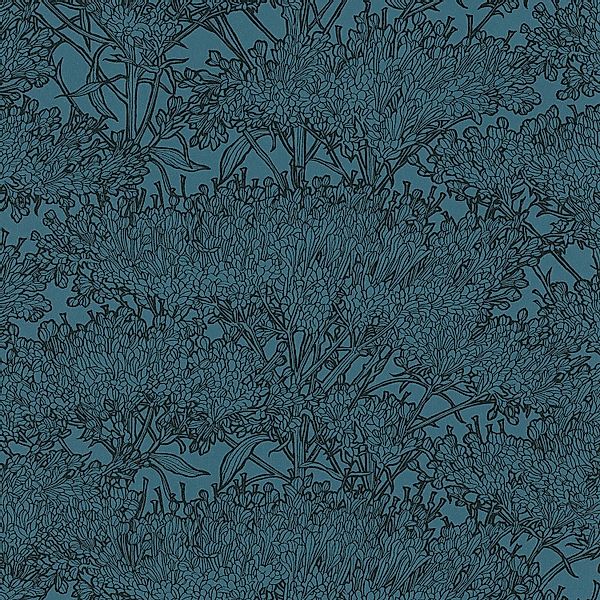 PROFHOME 369726-GU Natur Tapete Floral Matt Blau Schwarz 0,53 m x 10,05 m 5 günstig online kaufen