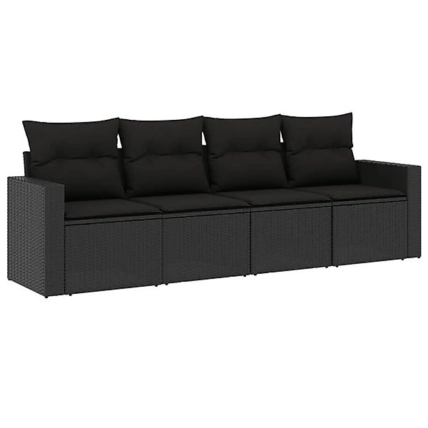 vidaXL 4-Tlg Garten-Sofagarnitur mit Kissen Schwarz Poly Rattan 3251012 günstig online kaufen