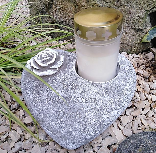 Radami Gartenfigur Grabherz Grablicht Rose Spruch Wir vermissen Dich günstig online kaufen