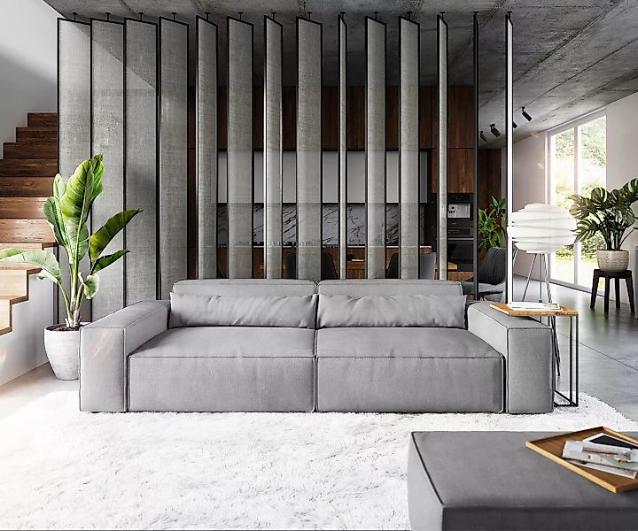 Big-Sofa Sirpio XL 270x130 cm Mikrofaser Grau mit Hocker günstig online kaufen
