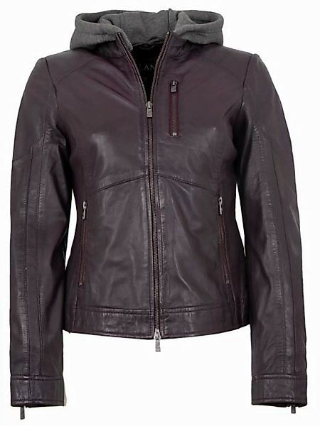 Jilani Lederjacke Francis Jilani - Damen Lederjacke Lammnappa Kapuze dunkel günstig online kaufen