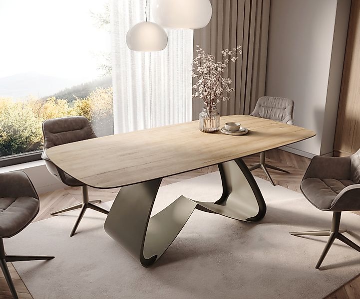 Esstisch Edge Boot 200x100 Keramik Laminam® Sabbia Eichefarbig W-Gestell Me günstig online kaufen