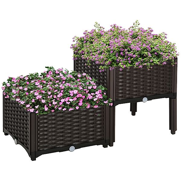 Outsunny Hochbeet Doppelter Pflanzkasten Rattan-Look 80x40x44cm mit Abfluss günstig online kaufen