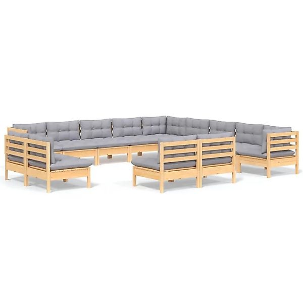 vidaXL 13-Tlg Garten-Lounge-Set mit Grauen Kissen Massivholz Kiefer 3096886 günstig online kaufen