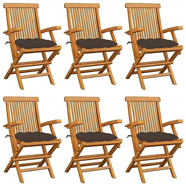 vidaXL Gartenstühle mit Taupe Kissen 6 Stk Massivholz Teak 3062564 günstig online kaufen