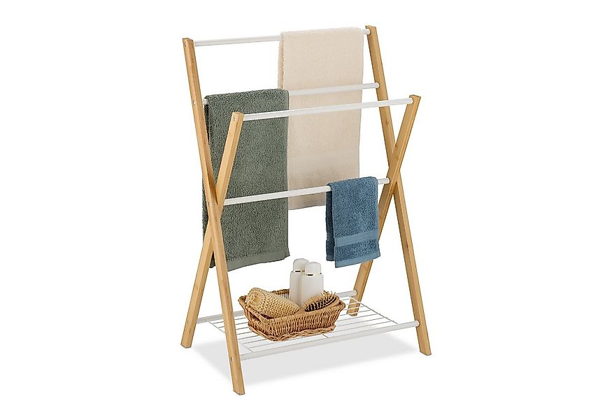 relaxdays Handtuchständer Handtuchhalter mit Ablage Bambus günstig online kaufen