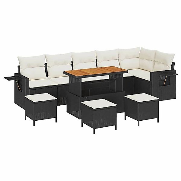 vidaXL 10-Teiliges Garten Sofa Set mit Kissen Schwarz Poly Rattan Akazie 33 günstig online kaufen