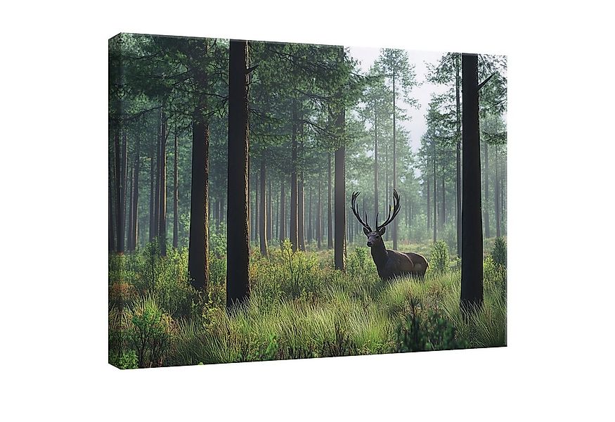 Wallarena Leinwandbild Wald Hirsche Natur Landschaft Wandbilder XXL Wand De günstig online kaufen
