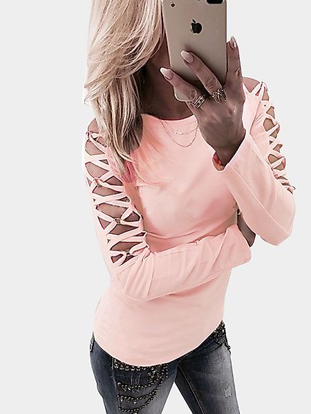 Pink Hollow Design Criss-Cross Detials Langarm T-Shirt günstig online kaufen