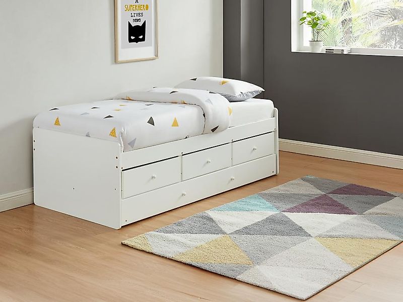Ausziehbett mit 3 Schubladen - MDF & Kiefernholz - 90 x 190 cm - Weiß  - TI günstig online kaufen