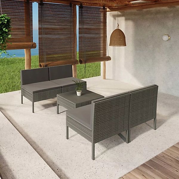 5-tlg. Garten-lounge-set Mit Auflagen Poly Rattan Grau günstig online kaufen