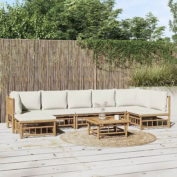 Vidaxl 8-tlg. Garten-lounge-set Mit Cremeweißen Kissen Bambus günstig online kaufen