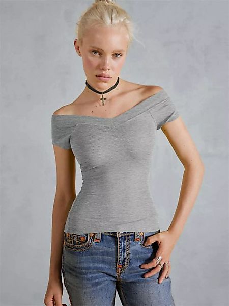 RUZU UG T-Shirt Einfarbiges, enges, sexy Damenoberteil mit V-Ausschnitt (1- günstig online kaufen