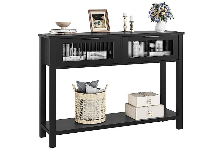 GarveeMore Konsolentisch Holz Konsole Tisch mit 2 Glasschubladen 2-Ebene So günstig online kaufen