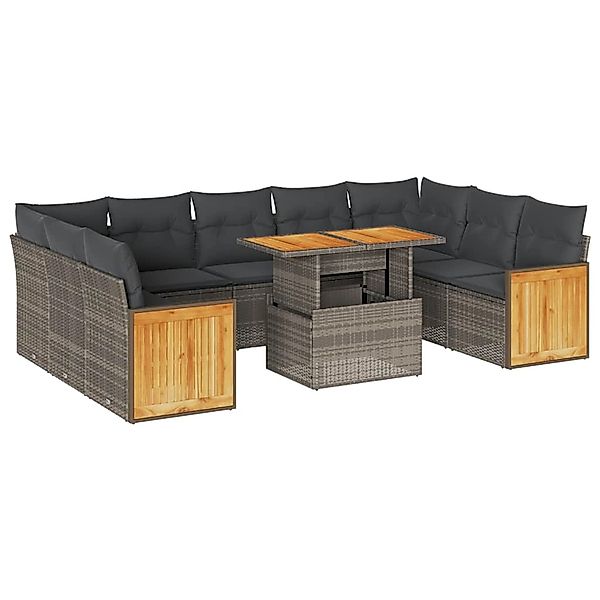 vidaXL 10-Tlg Garten-Sofagarnitur mit Kissen Grau Poly Rattan Akazie 332775 günstig online kaufen