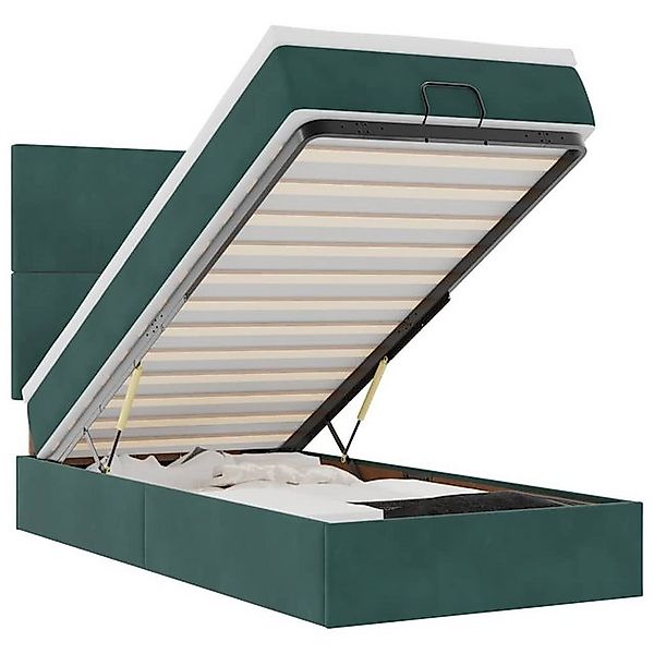 vidaXL Bett, Ottoman-Bett mit Matratzen & LEDs Dunkelgrün 100x200 cm Samt günstig online kaufen