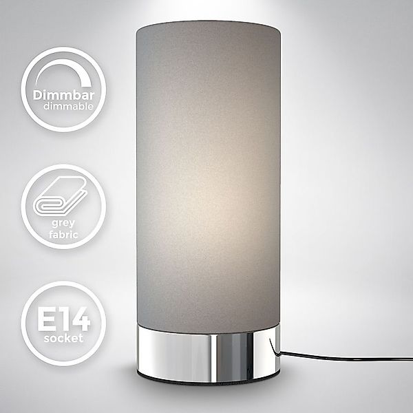B.K.Licht Tischleuchte Tischlampe Stoff Dimmbar Grau günstig online kaufen