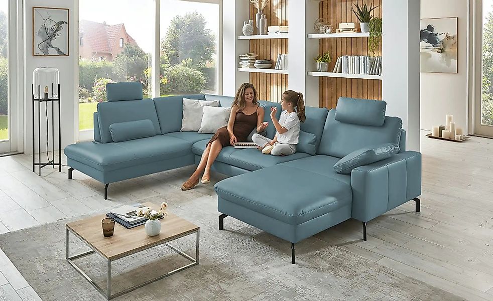 meinSofa Wohnlandschaft aus Leder Grace ¦ blau ¦ Maße (cm): B: 332 H: 89 T: günstig online kaufen