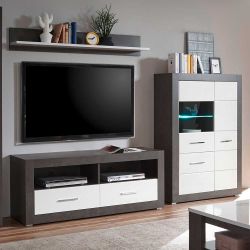 Wohnzimmerwohnwand in Weiß Hochglanz 100 cm hoch (dreiteilig) günstig online kaufen