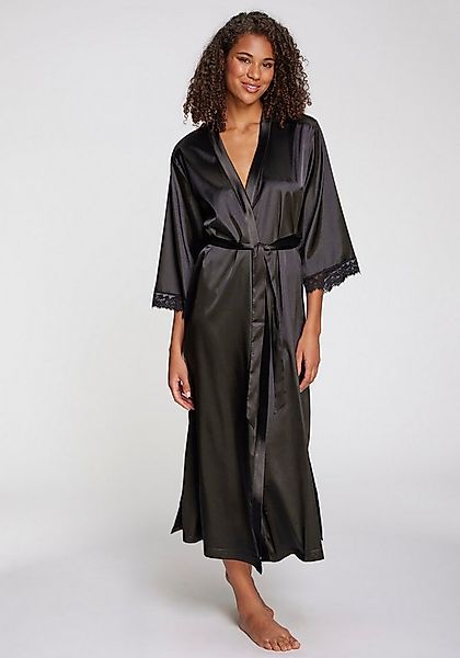 LASCANA Kimono, Langform, Satin, Kimono-Kragen, Gürtel, Mit spitze besetzte günstig online kaufen