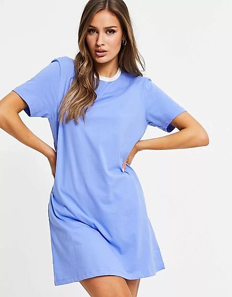 Brave Soul – Lenie – T-Shirt-Kleid mit kontrastierenden Abschlüssen-Blau günstig online kaufen