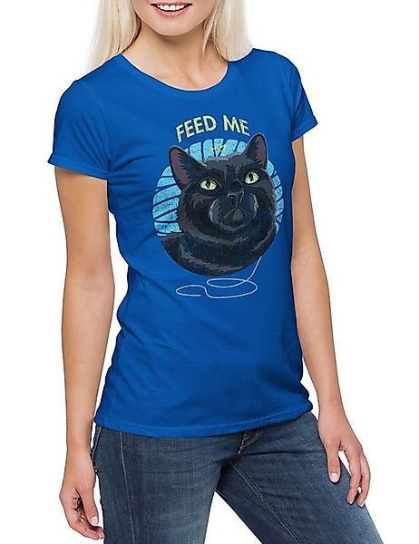 Urban Backwoods Print-Shirt Feed Me Cat Damen T-Shirt Katzen Kätzchen Kater günstig online kaufen
