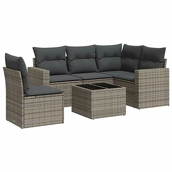 vidaXL 6-tlg Garten-Sofagarnitur mit Kissen Grau Poly Rattan Modell 2 günstig online kaufen