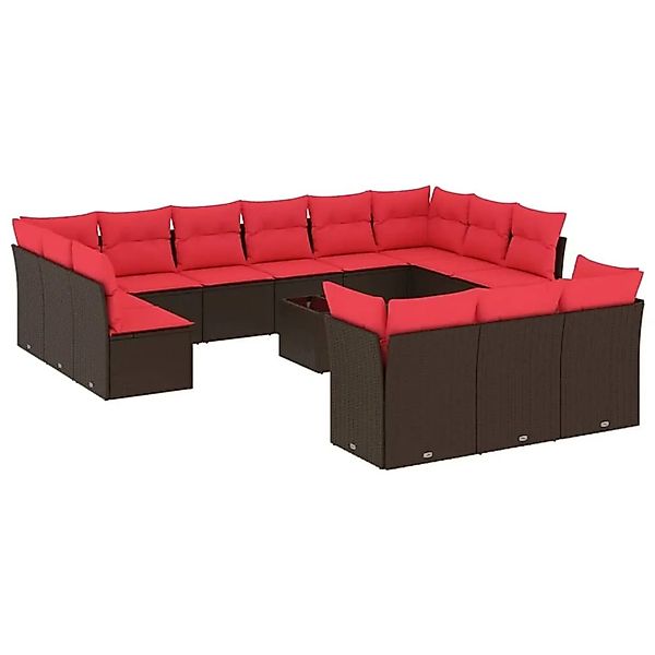 vidaXL 14-Tlg Gartensofa-Set mit Kissen Braun Polyrattan 3218464 günstig online kaufen