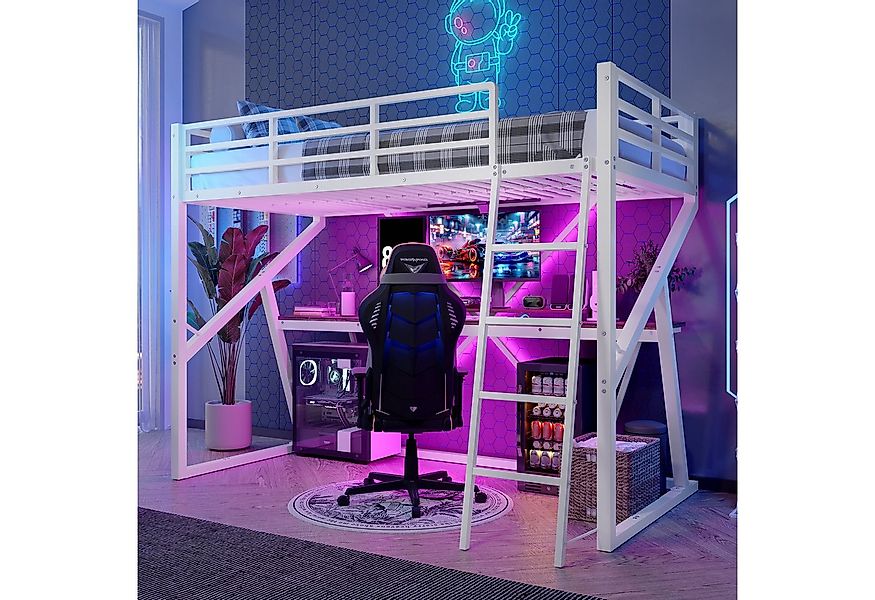 Merax Hochbett 90x200 cm mit LED-Beleuchtung (1-St., LED Jugendbett mit Rau günstig online kaufen