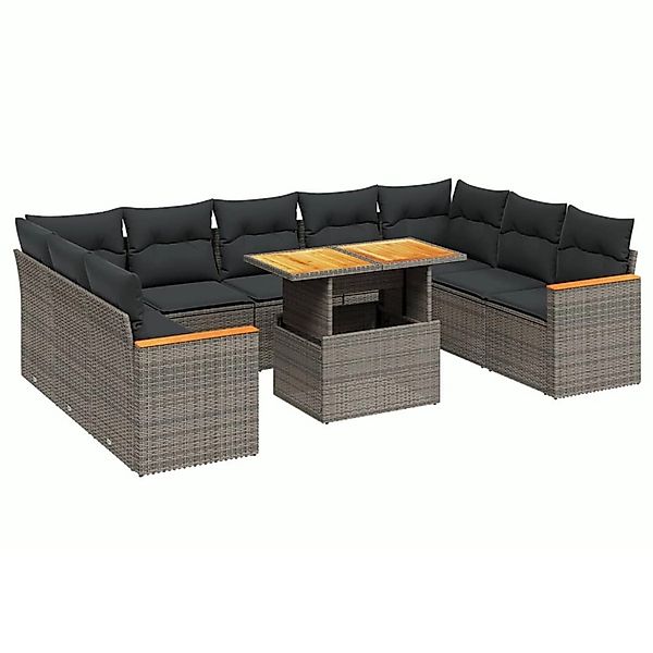 vidaXL 10-Tlg Garten-Sofagarnitur mit Kissen Grau Poly Rattan 3273223 günstig online kaufen